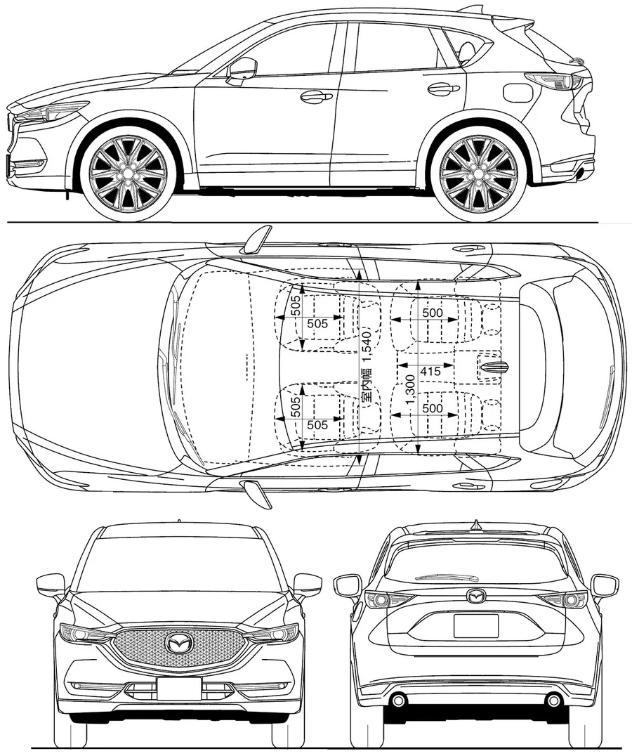 Dimenzije i proporcije modela Mazda CX-5 (tehnički crtež)
