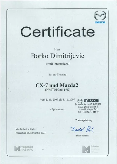 Mazda 2 i CX-7 — modelski trening, 2007.