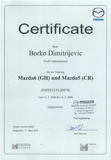 Mazda 6 (GH) i Mazda 5 (CR) — modelski trening, 2008.