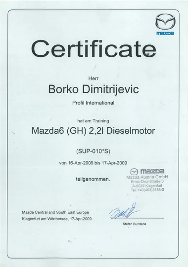 Mazda 6 (GH) 2.2 dizel motor — 2009.