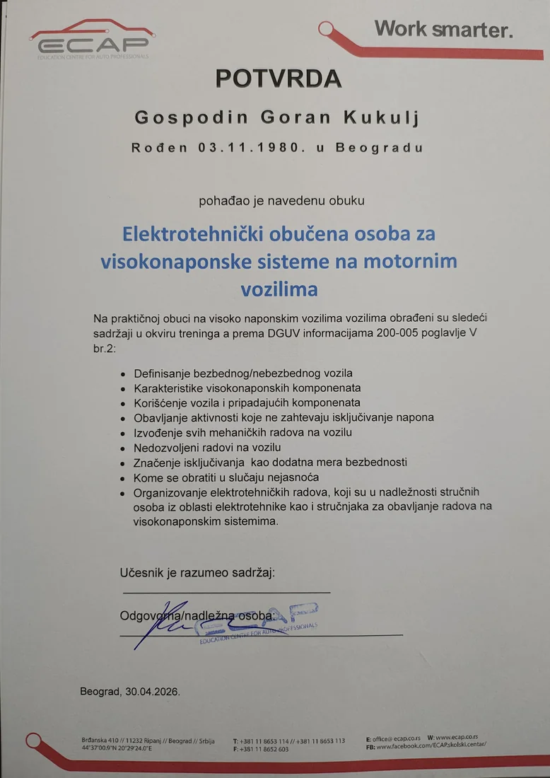 ECAP sertifikat — Goran Kukulj